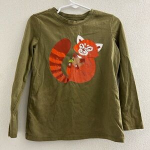Racoon Olive Green Long Sleeve Graphic Tee Shirt Fall Autumn Girls size 4/5